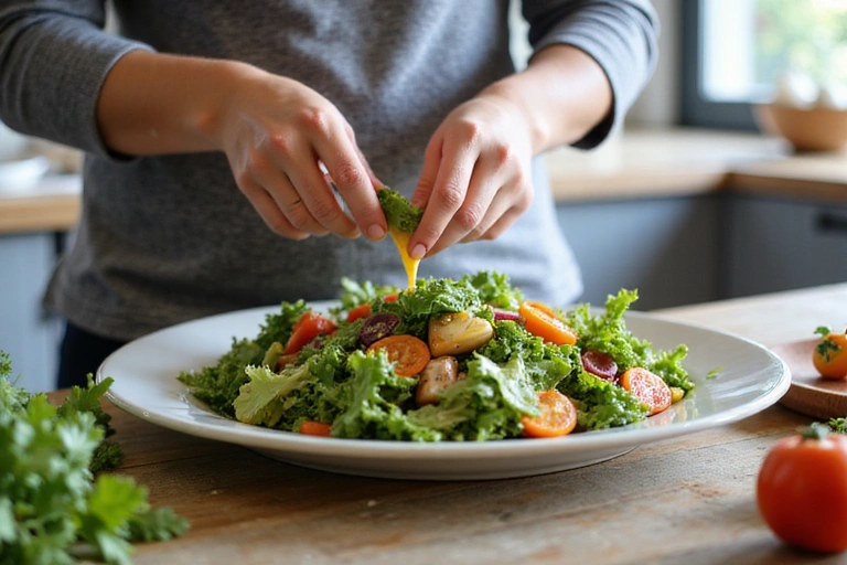 Person bereitet gesunden Salat zu